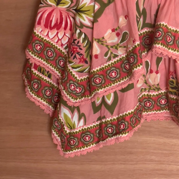 Farm Rio Aura Tiered Floral Miniskirt Size S Small cotton pink floral lace lined - Picture 3 of 7